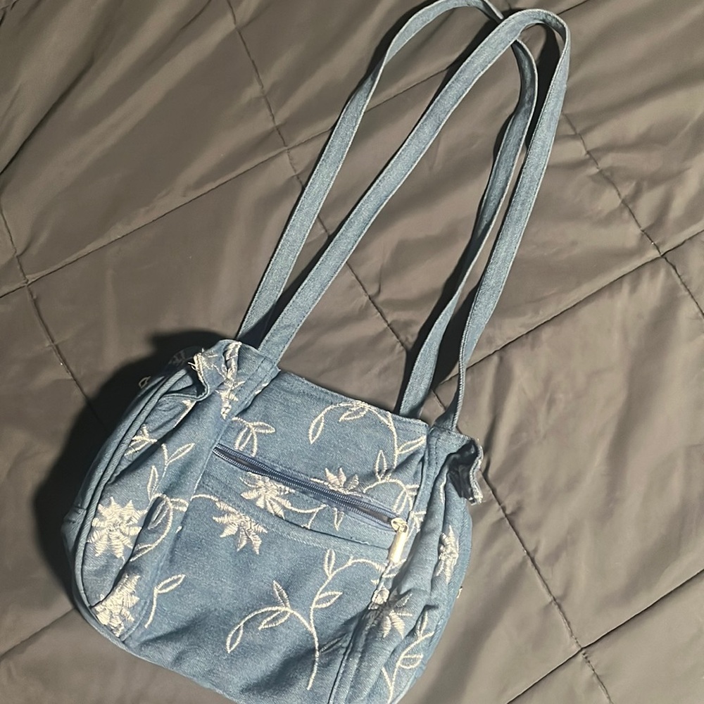 denim floral shoulder bag